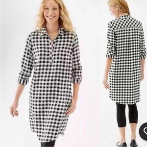 J.Jill Black White Gingham Buffalo Check Tunic Dress Size M Petite Roll Sleeve